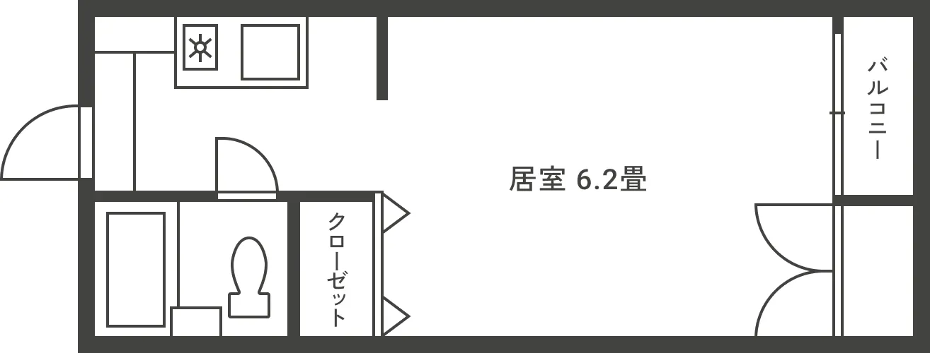 控室図面：居室6.2畳、バルコニー、クローゼット